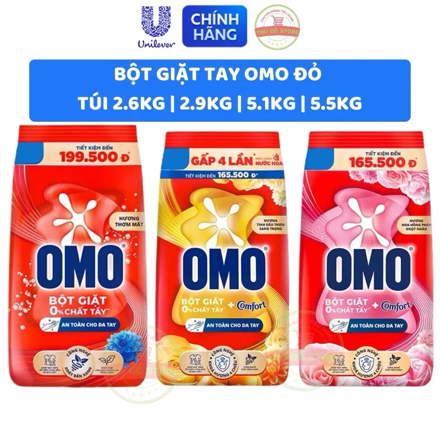 Bột giặt tay OMO 2.6kg-5.3kg đủ màu, tiết kiệm