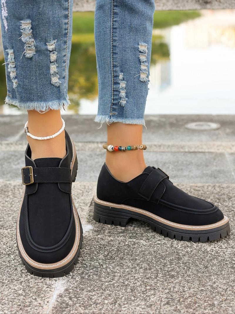 Product Introduction of Women's Fashionable Solid Color Buckle Decor Loafers, Casual Comfortable Shoes for Daily Wear, Female All-match Round Toe Slip on Shoes for Daily Wear, Girl 9