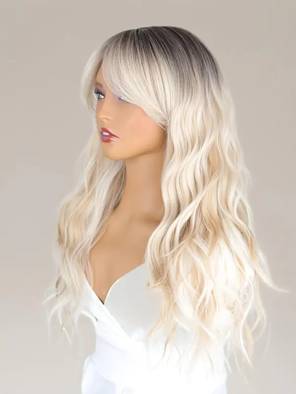 24 Inch Long Wavy Wigs for Women, Gorgeous Fluffy Wigs with Bangs, Synthetic Full Machine Wigs for Party, Daily Use 2
