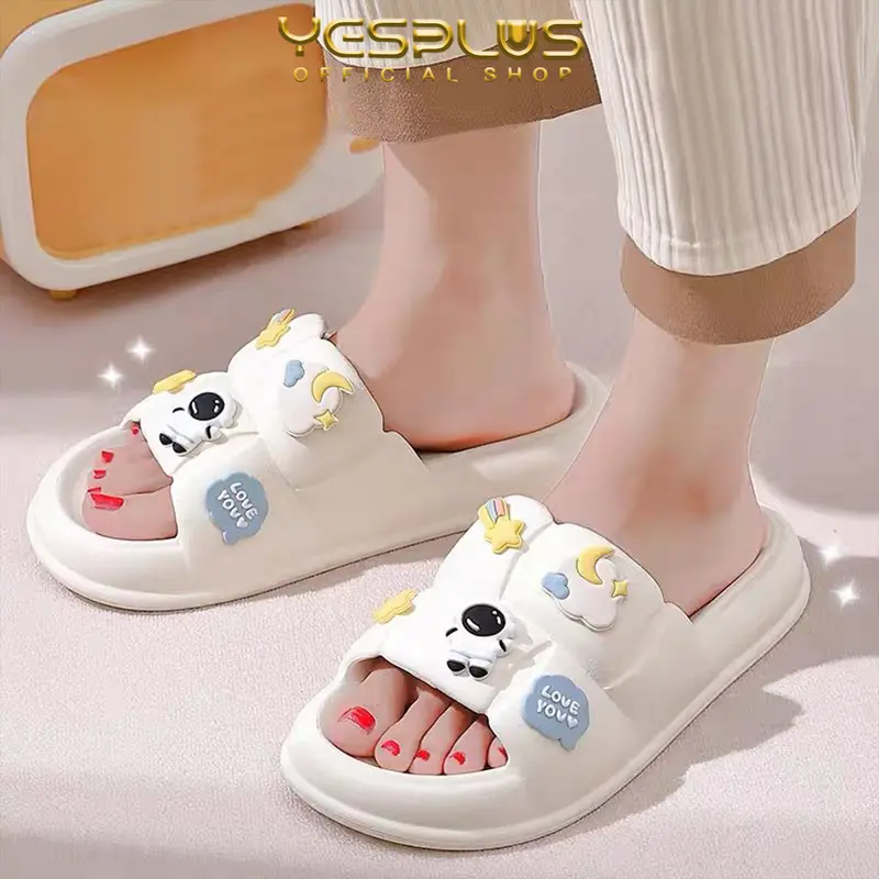 [YESPLUS] 2255-2 Sandal Selop Jelly Wanita Motif Astronot Import PVC Sendal Luar Ruang Hitam 2