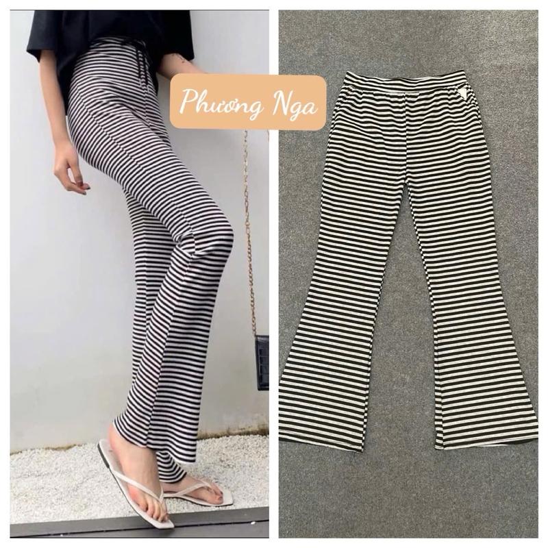Quần ống loe sọc ngang thun gân