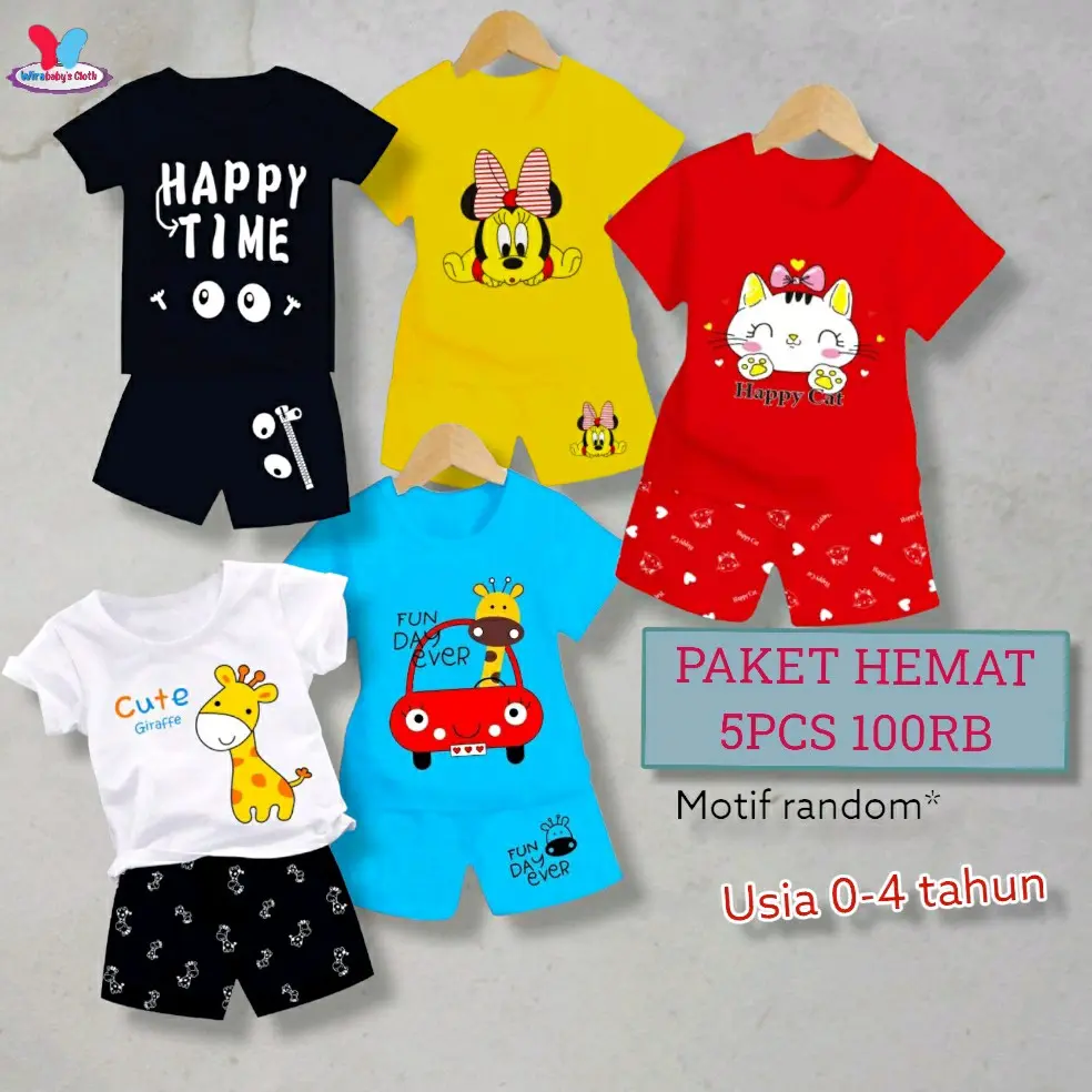 PROMO CUCI GUDANG 100RB DAPAT 5 STEL GRATIS ONGKIR SETELAN BAJU ANAK UNISEX CEWE COWO USIA 1 2 3 4 TAHUN BAHAN KATUN PE HALUS ADEM NYAMAN Perempuan
