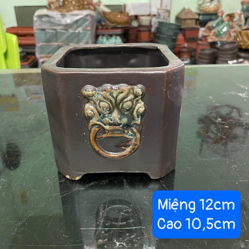 Chậu hổ phù miệng 12cm cao 10,5cm sắc nét men nâu cà fe gốm Bát Tràng đùng trồng cây bonsai mini để bàn trà, ban công