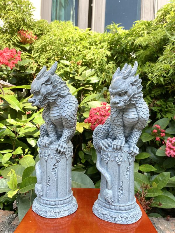 Tượng Kỳ Lân đứng tọa trụ cao 26cm trang trí, decor tiểu cảnh, bể cá, sân vườn. Decor Phòng Trang Trí Nhà Cotton Đạo Phật