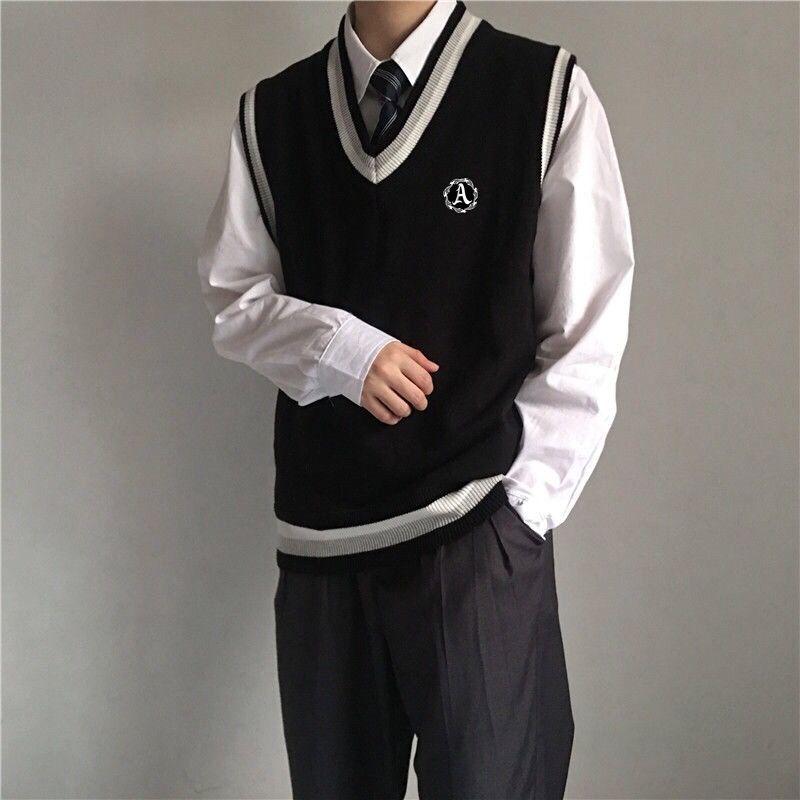 Áo Len Vest DKSweater, Phong Cách Đại Học Mùa Thu, Dành Cho Học Sinh Nam, Xu Hướng Hàn Quốc, Không Tay, Cổ Chữ V, Áo Len Dệt Kim, Áo Vest JK, HK 6