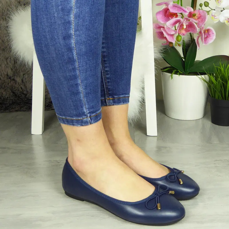LoudLook 9988-41 Women Casual Comfort Ballerina Flats Slip On Work School Pumps Shoes, Solid Colour Round Toe Flat Loafers for Daily Wear, Lightweight Non-Slip Shoes Girl Footwear, Classic Bow Tie Ballet Summer Flats, Office Footwear, Comfy Casual Shoes 8
