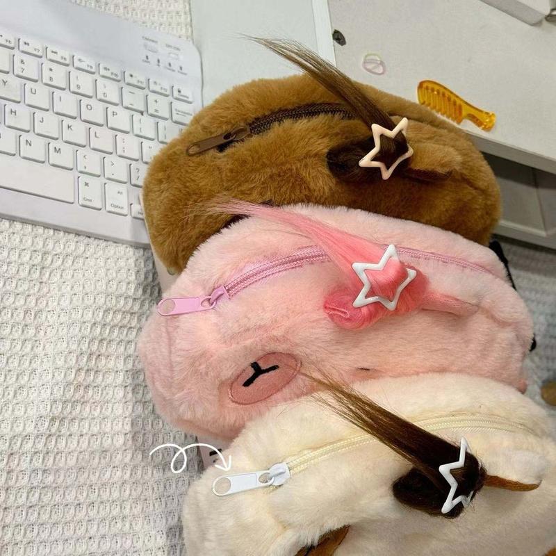 Capybara Plush Pen Case Student Cartoon Large Capacity Stationery Storage Bag School Supplies 8