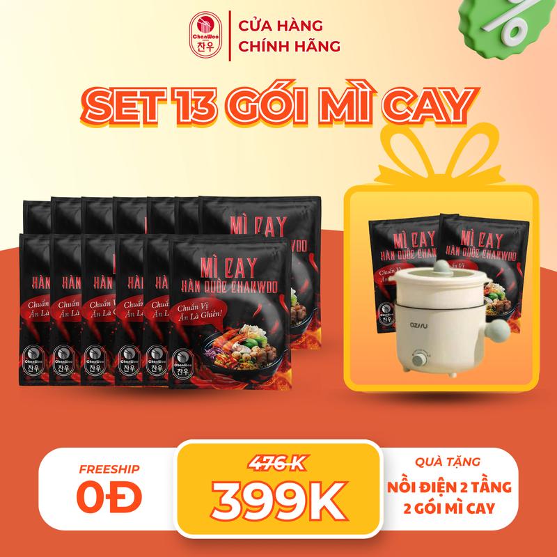 SET 13 SIÊU HỜI - Mì Cay Chanwoo Kèm Gói Cấp Độ - (Tặng 1 Nồi Điện Hai Tầng + 2 Gói Mì Cay)