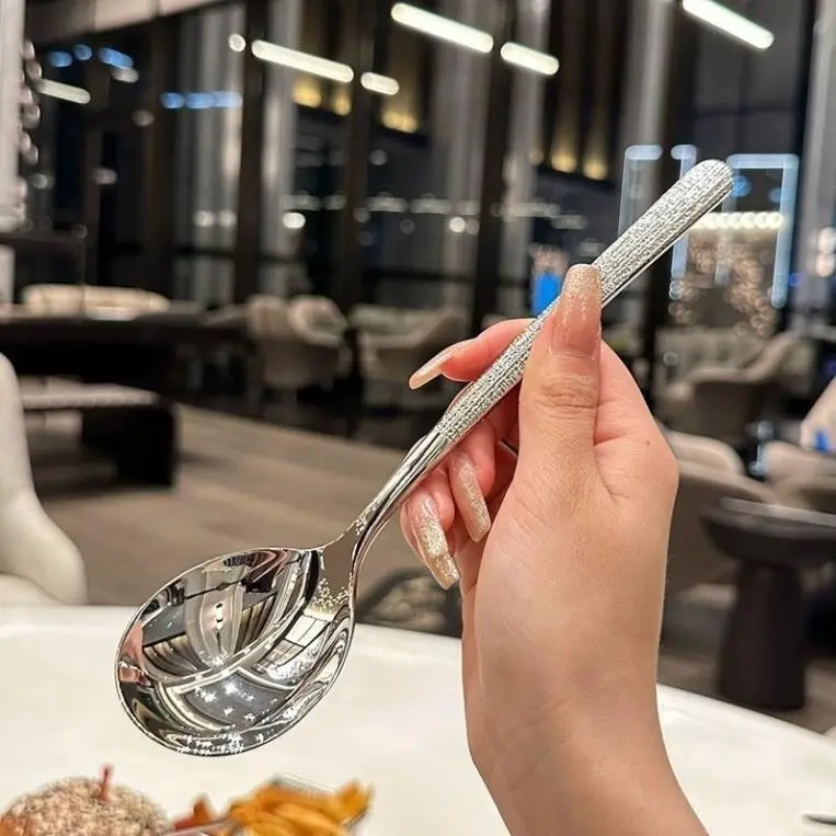 Thìa muỗng inox ăn súp màu bạc thiết kế tay cầm dài kiểu dáng hàn quốc 19.8cm 4