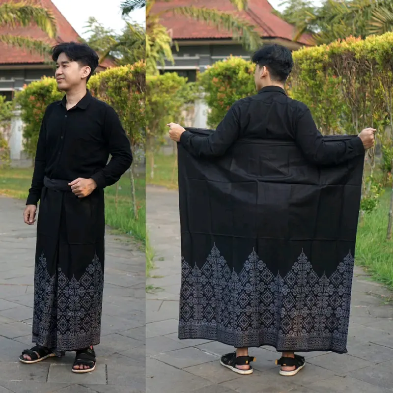 Sabiq - Sarung Batik exclusive Rayon Super - Motiv Lampion Prada Hitam Navy Dewasa Katun Muslim Motif Pekalongan 4