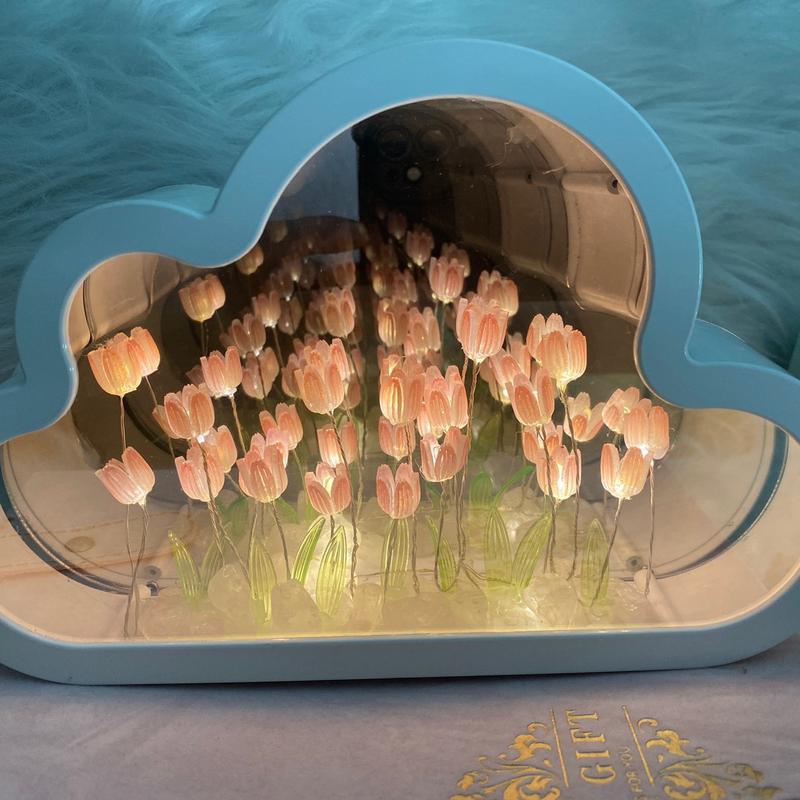 Đèn ngủ hoa tulip gương hình đám mây 16 bông hoa DIY làm đồ Decor,sinh nhật