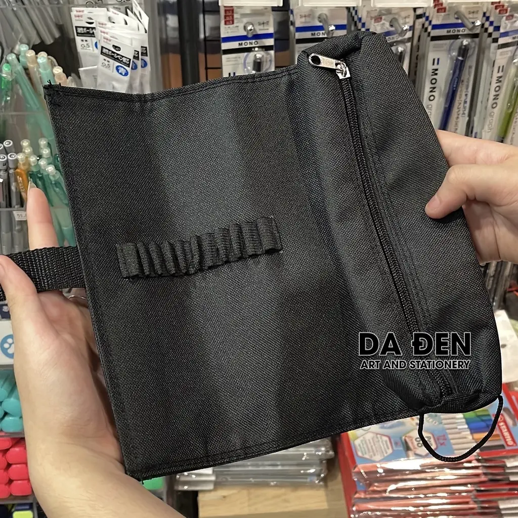 [DA ĐEN] Bóp Đựng Bút, Cọ Có Ngăn Kéo Và Cuộn Vải Đen