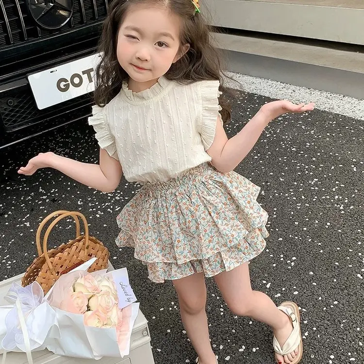 SETELAN ANAK PEREMPUAN MODEL KOREA ROK CELANA RUFFLE BUNGA