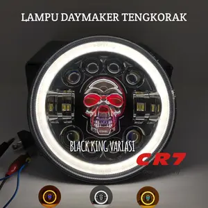 Headlamp Daymaker Tengkorak LED Lampu Tembak Daymaker Tengkorak 7 Inch 12 Led Lampu Model Tengkorak LED Angel eye Universal Car