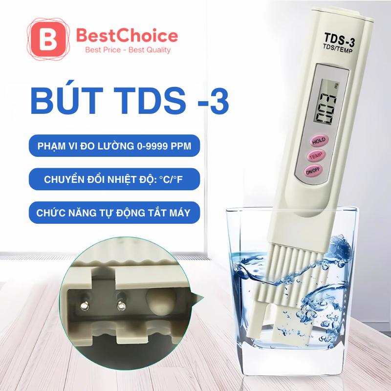 Bút Đo TDS & EC Đo Nồng Độ Chất Rắn Hòa Tan Trong Nước Kiểm Tra Nước Sạch Đo Nhiệt Độ Nước Tiện Lợi