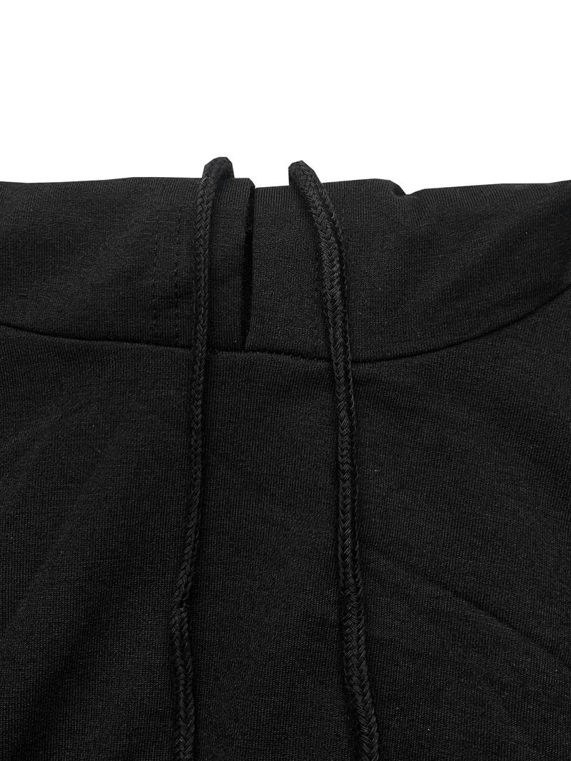 Product Introduction of 【Plus Size】 Solid Color Drawstring Hooded Dress, Casual Ruffle Hem Long Sleeve Dress for Fall & Winter, Women's Clothes for Daily Wear 9