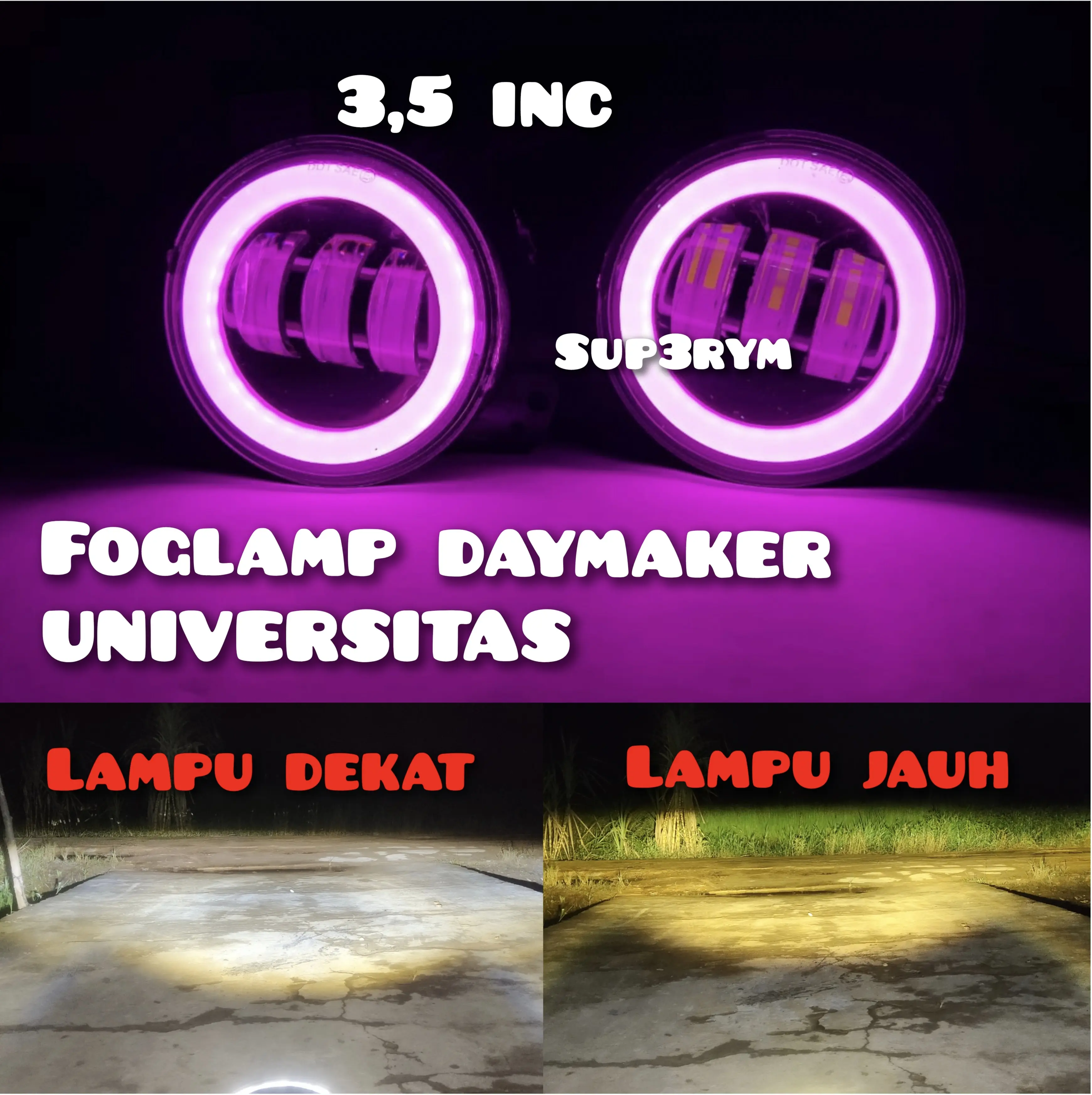 lampu foglamp led daymaker 3.5 inch 8d  led angel aye ring senja fog lamp hi lo jauh dekat