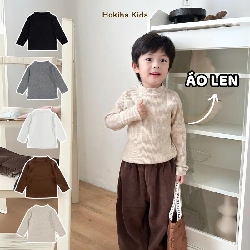 [Hokiha Kids] TE701 - Áo len trơn Hàn Quốc cổ 3 phân cho bé trai bé gái chất len tăm dày dặn, mềm mại size 8-17kg