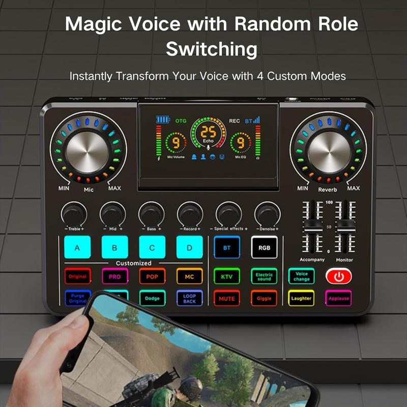 Live Podcast Equipment Set, Professional Live Sound Card with DJ Mixer Effects and Voice Changer, Suitable for Streaming, Podcast Recording, Gaming, TikTok, YouTube Live 6