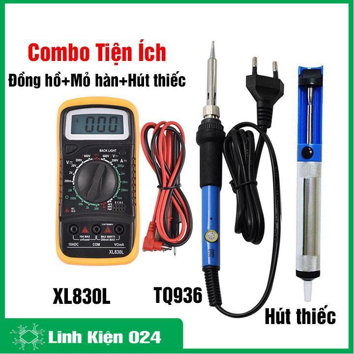 Bộ 3 món đồng hồ điện tử XL830 + Mỏ hàn chỉnh nhiệt tq936 + Hút thiếc chì mini sửa chữa điện tử hàn mạch đo điện V1