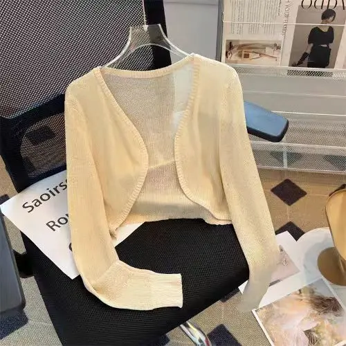 Áo Chống Nắng, Dáng Rộng Ngắn, Phong Cách Hàn Quốc, Dễ Phối Đồ, Thời Trang, Dài Tay Mỏng, Áo Cardigan Dệt Kim, Dành Cho Phụ Nữ Mùa Xuân Và Mùa Hè, Inverness 0