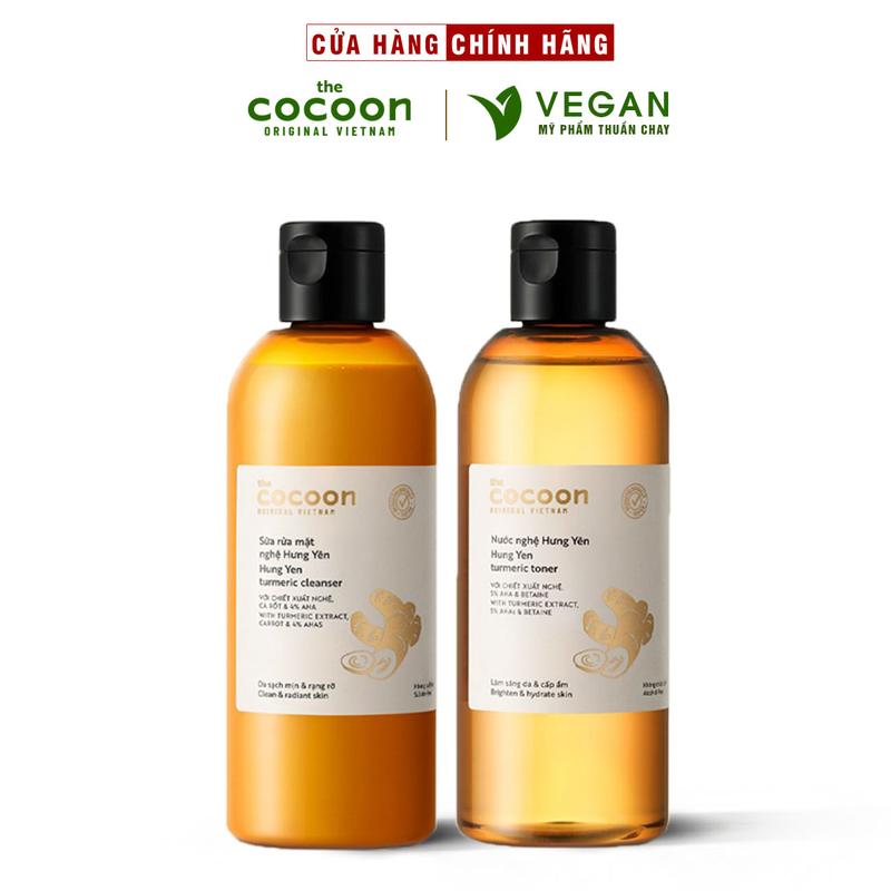 Combo Sữa rửa mặt nghệ Cocoon 310ml + Toner nghệ Cocoon 310ml - Skincare Làm Đẹp Da Cocoon giúp da sạch mịn và rạng rỡ