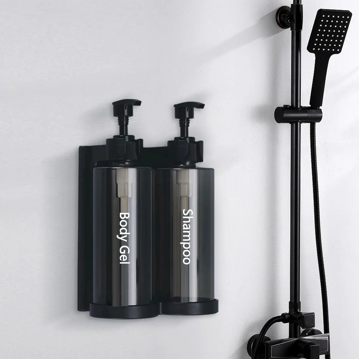 Wall Mounted Soap Dispenser, 1 Set Soap Liquid Pump with Holder, Hand Soap & Shampoo Shower & Gel Dispenser, Bathroom Supplies for Home Hotel Salon