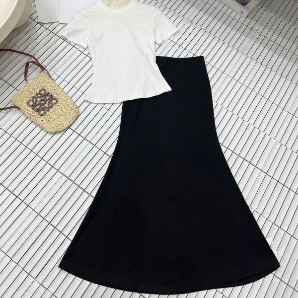 Sét Áo Váy Cotton Zip Trắng Phối Chân Váy Đuôi Cá Màu Đen Hack Dáng Free Size < 58 Kg 2