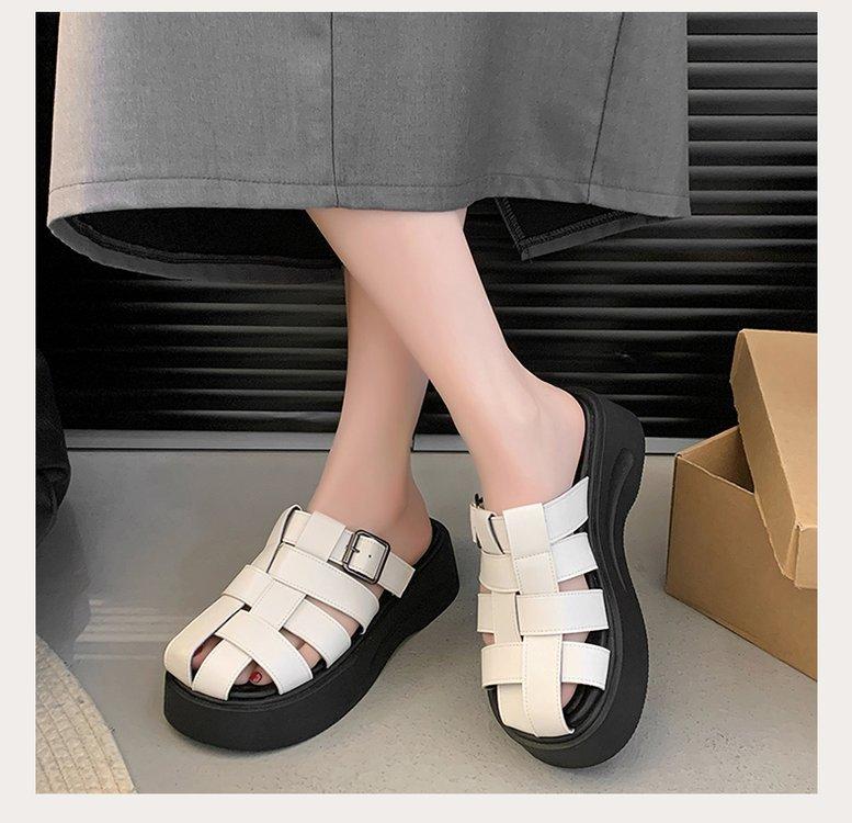Product Introduction of Thick Sole Closed Toe Woven Half Slippers for Women 2025 Summer New Comfortable Lightweight Slip-On Casual One-Word Slippers 14