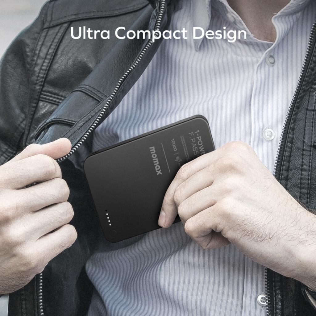 Momax Powerbank Built in Kabel Charger USB C (Magnetic attachment) 5000mAh 1-Power F.Pass+ - Black IP157D