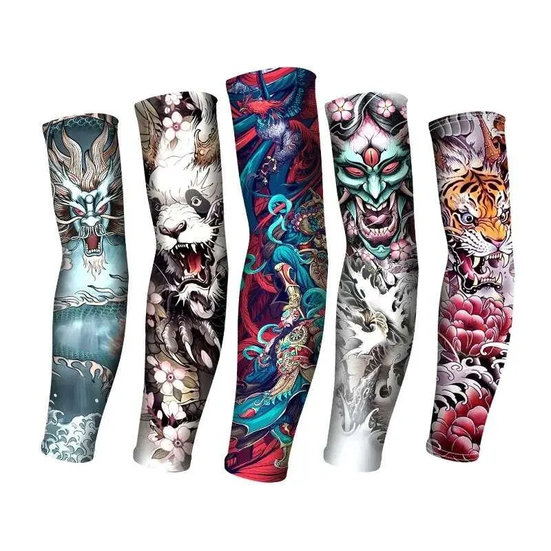 1PCS Men Long Summer Tattoo Seamless Armguard Sun Protection Cover Outdoor Gloves Driving Ice Silk Women Arm Sleeves