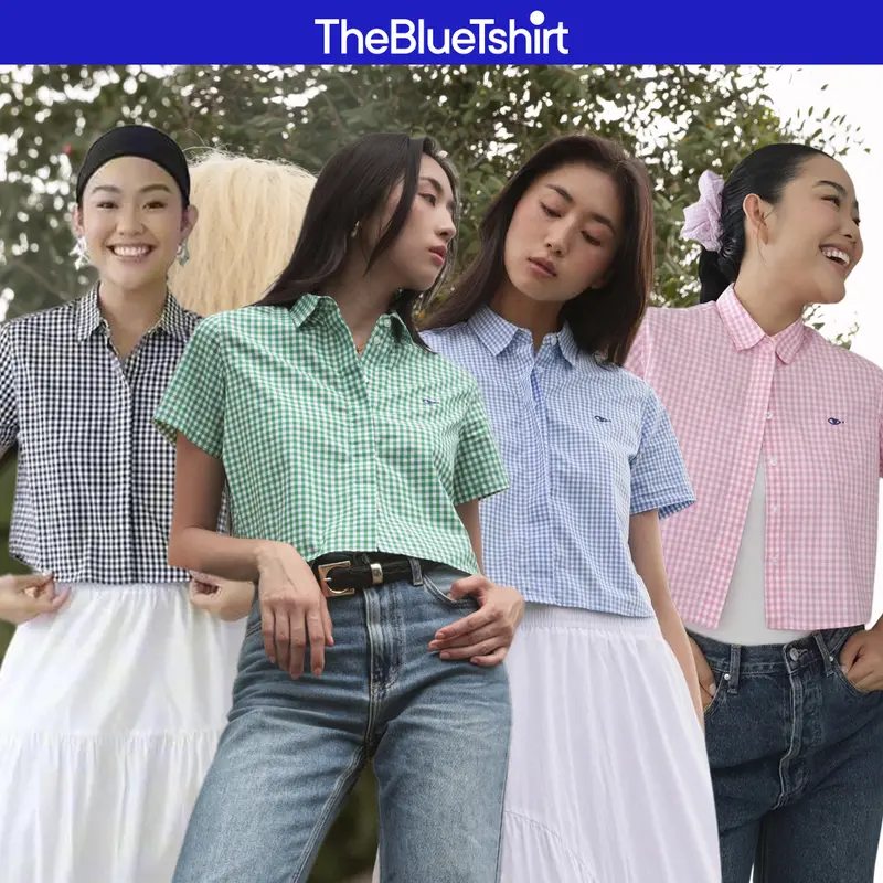 TheBlueTshirt - Áo sơ mi tay ngắn sọc caro phom ngắn cho nữ - BlueMade Boxy Shirt - Boxy 0