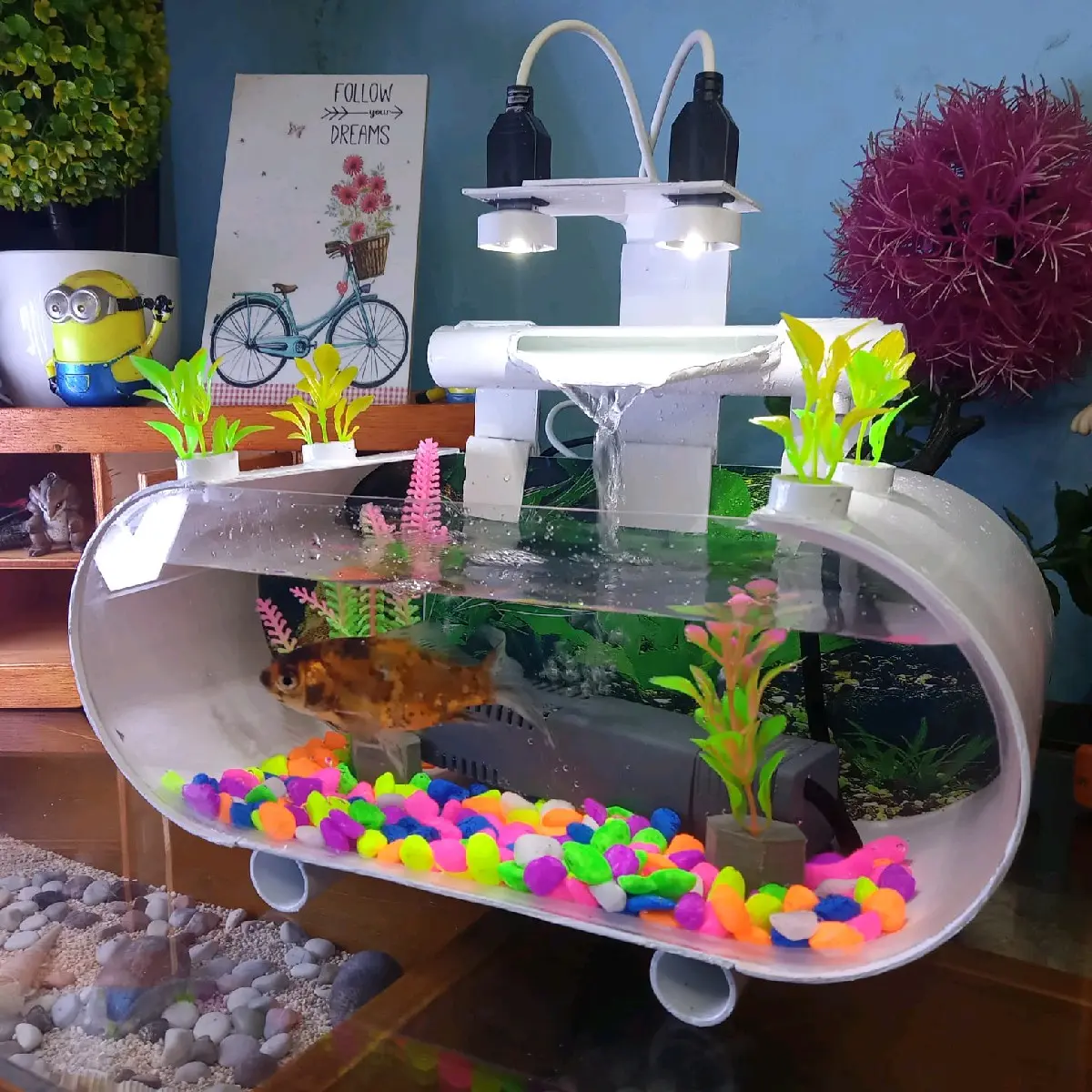 Hiasan Aquarium Minimalis Akrilik Lengkap Fullset Ikan Hias Cupang