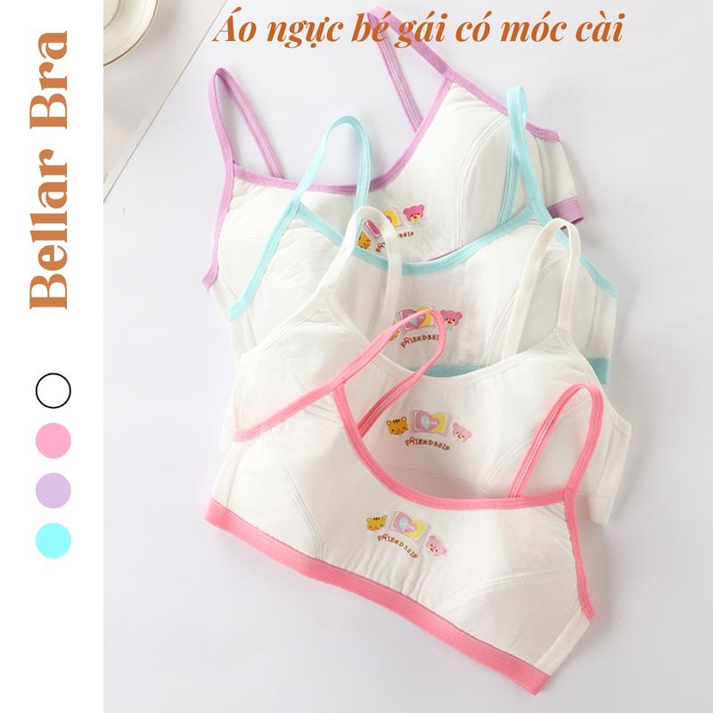 Áo lá Bellar Bra cho bé gái tuổi dậy thì - Áo ngực học sinh3 nấc cài - Áo lót lá hoc sinh có phom ngực, Trắng Tua Rua B528