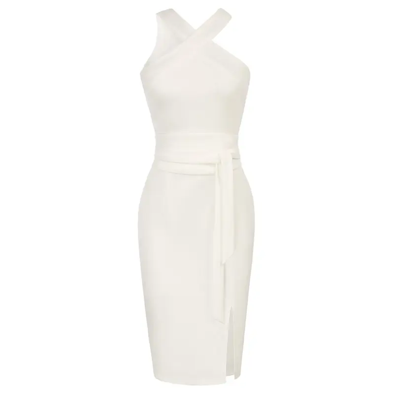 【Big Sale】Grace Karin Women Halterneck Party Dress Defined Waist Front Slit Bodycon Dress 3