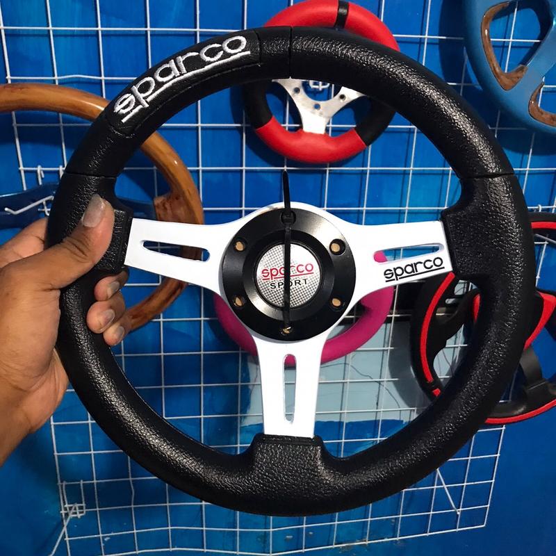 Setir mobil racing plat datar putih ukuran 10-15 inci full hitam - Shop ...