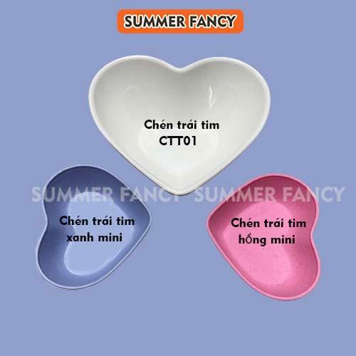 Chén trái tim mini lúa mạch xanh, hồng, đựng gia vị, nước chấm Summer Fancy - bài trí mâm cúng thôi nôi 1