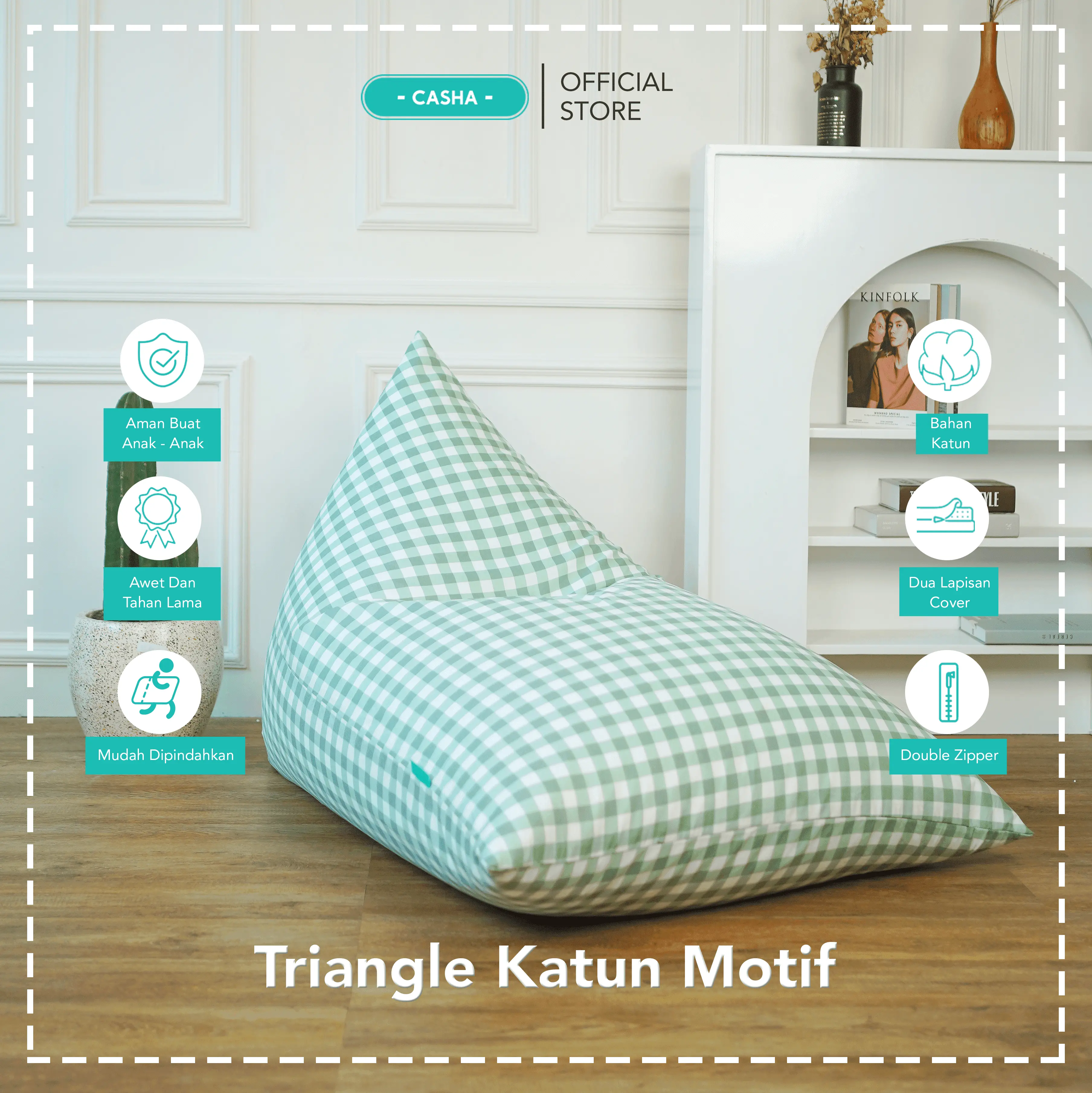 CASHA Bean Bag Triangle Katun Motif - Size Large Minimalis Sofa Cafe Asli Furniture