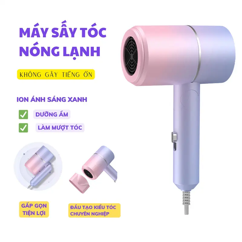 Máy Sấy Tóc Mini Gấp Gọn, Sấy Tạo Kiểu Tóc Chuyên Nghiệp Công Suất Lớn 1500W Bảo Hành 6 Tháng 1