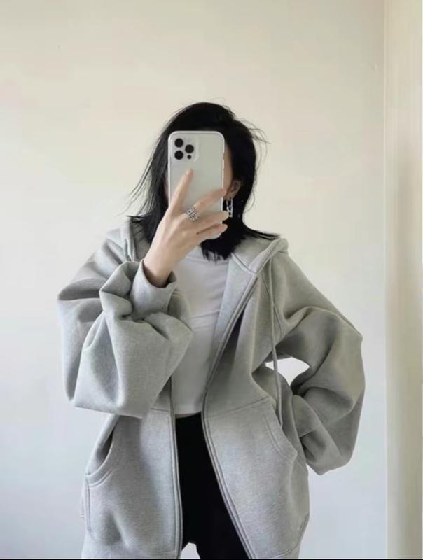Áo Khoác Nỉ Form Rộng Phong Cách HOddie Trơn Thời Trang Hàn Quốc Mẫu NewTrend 2024 Nữ Women Top Hoodie Kem Xám hoodie  rex áo  hoodie spiderman