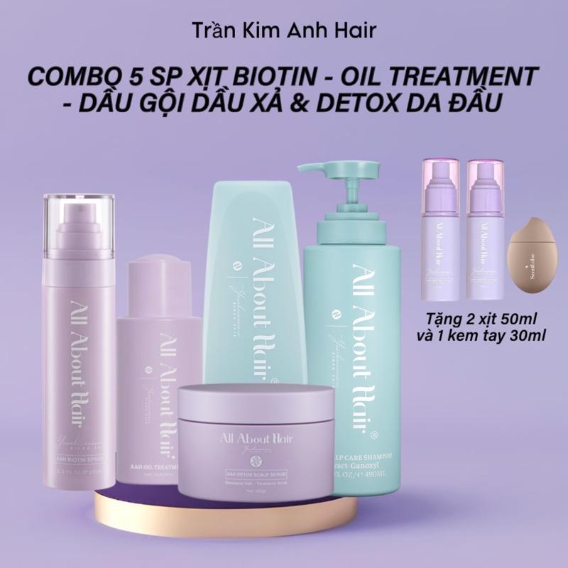 COMBO FULL 5 MÓN OIL TREATMENT - GỘI - XẢ - XỊT BITOIN - TẨY TBC DA ĐẦU ( Tặng 2 xịt biotin, 1 kem tay) Chăm Sóc Tóc Dưỡng Tóc
