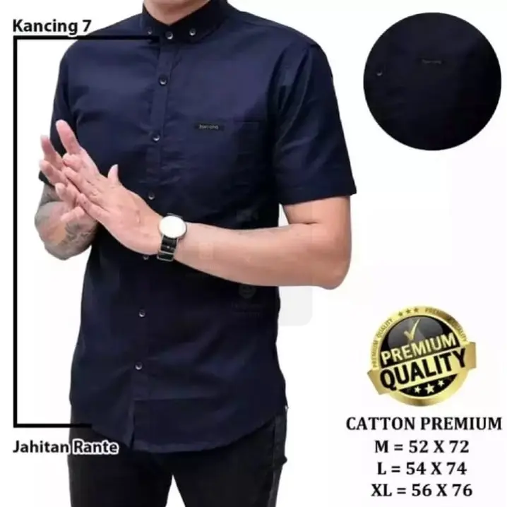 Kemeja polos Navy Blue / Biru Dongker Pria Lengan Pendek Kasual / Kantoran 0
