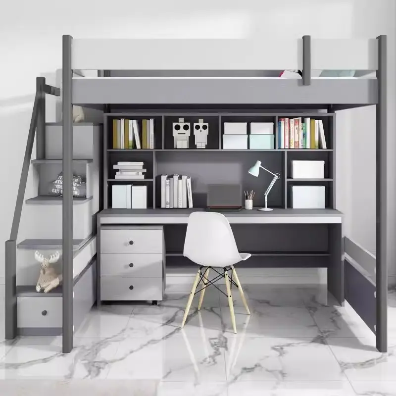 【pre order】Combination bed with bunk bed and desk for both adults and small households, solid wood bed pillars, high and low children's bunk bed with desk