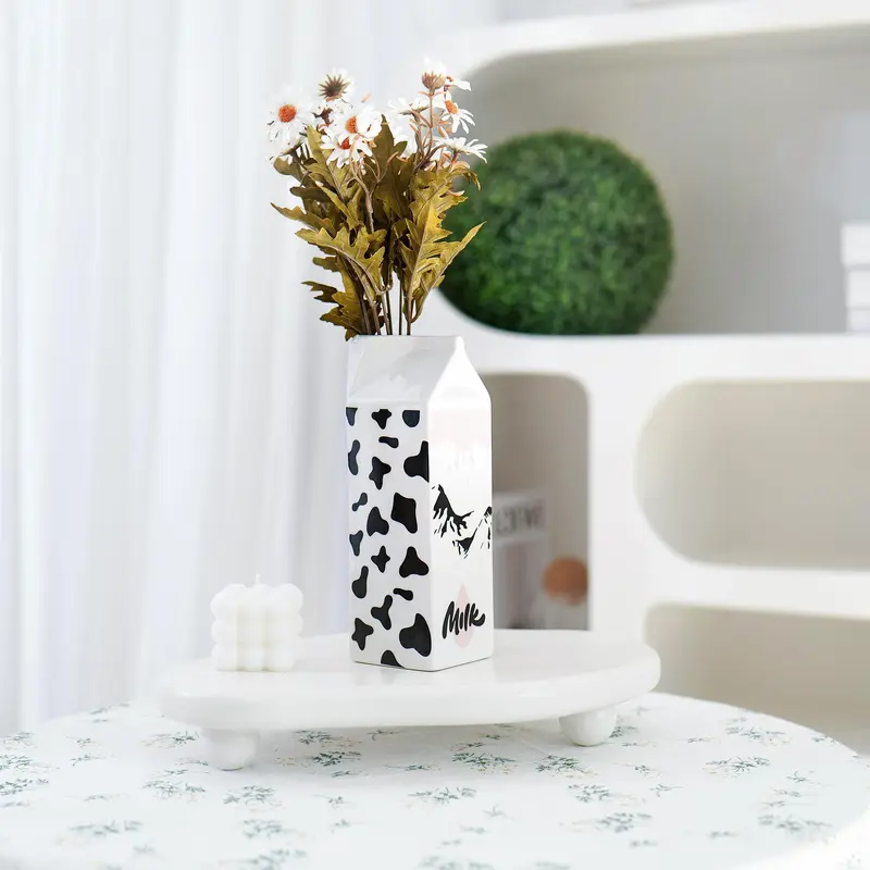 Fresh Milk Cow Pattern Ceramic Vase without Flower, 1 Count Creative Desktop Decorative Vase, Decorative Ornament for Home Living Room Bedroom Dining Room 8
