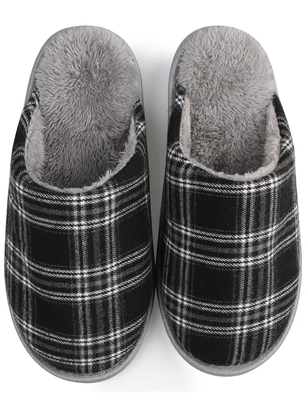 Men's Plaid Print Plush Slippers, Casual Comfortable Home Slippers, Warm Slippers for Indoor & Outdoor Use for All Seasons 3