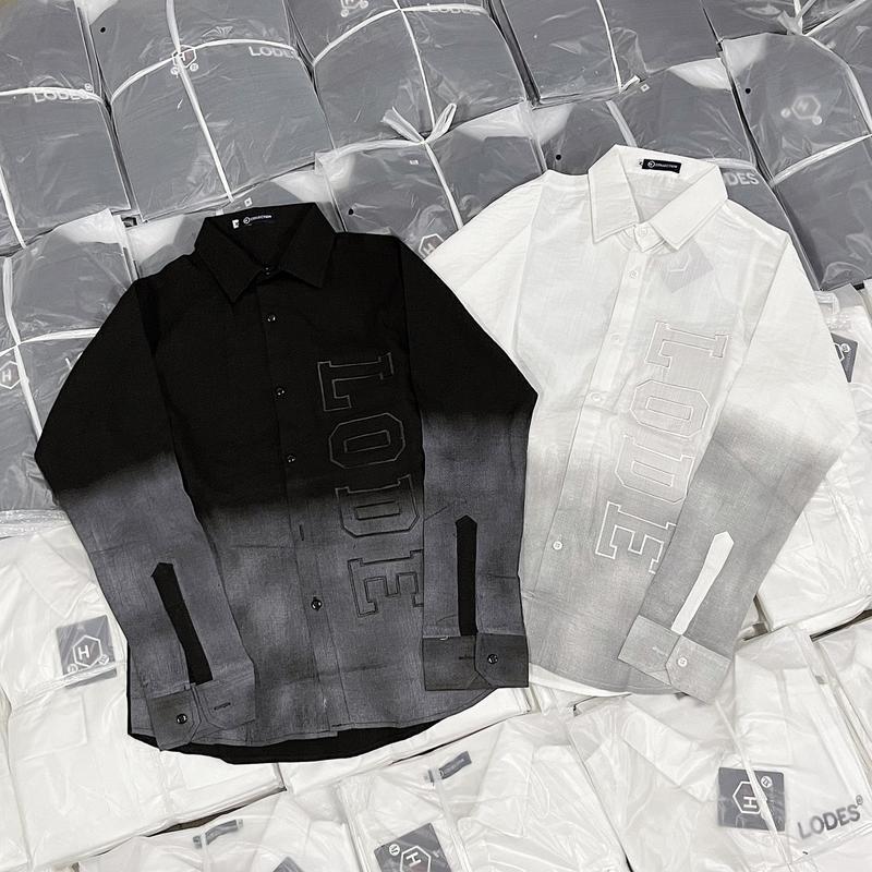 Lodes Áo sơ mi nam nữ mẫu mới chất liệu vải đủi cao cấp thiết kế phối loang 2 màu in chữ from chuẩn Menswear size S-XXL phom body