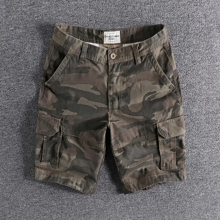 Casual Camouflage Mid-Waist Men's Shorts Summer Loose Fit Cargo Pants Youth Style Khaki Color for Leisure