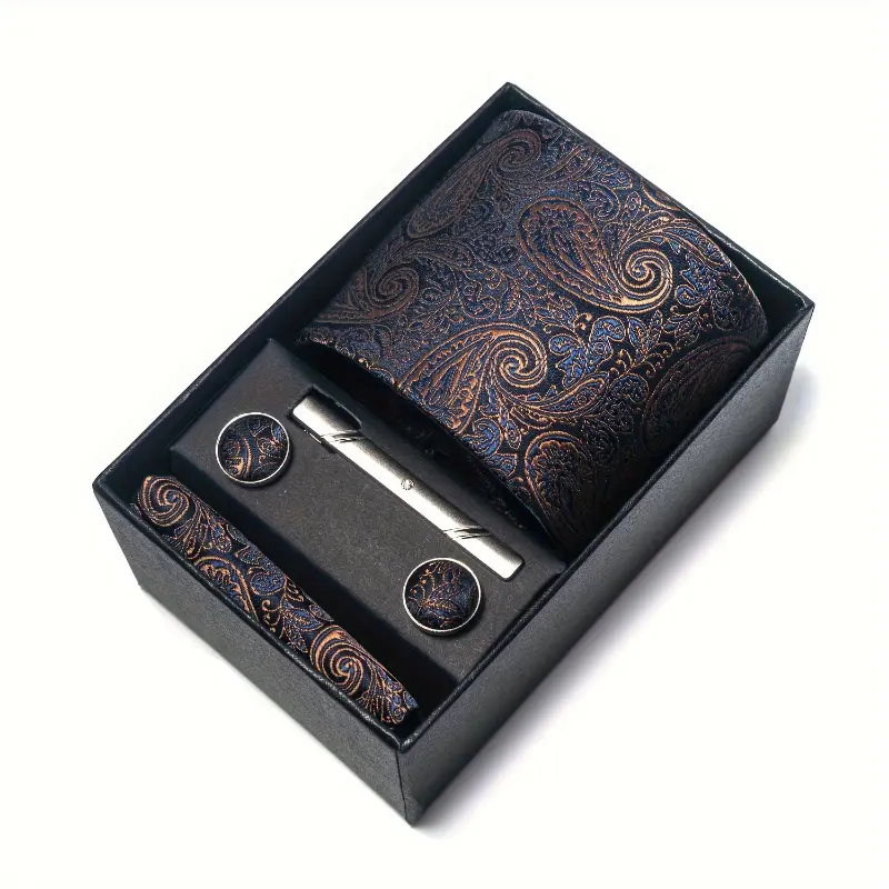 [Peisili Tie Handkerchief Set] 7.5 Cm Tie Handkerchief Cufflinks Set - Peisili Gift Box for Men - Suitable for Holidays Weddings Work 7