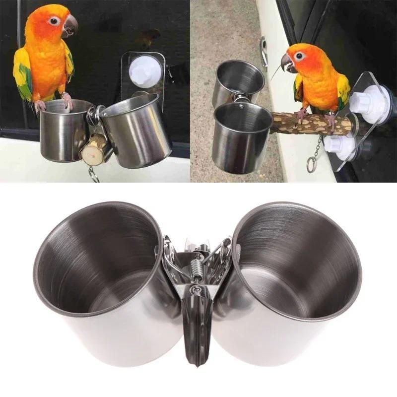 Product Introduction of 1 Set Bird Feeder Cup with Clamp Stainless Steel Double Feeding Dish Food & Water Bowl for Parrots African Greys Budgies 10