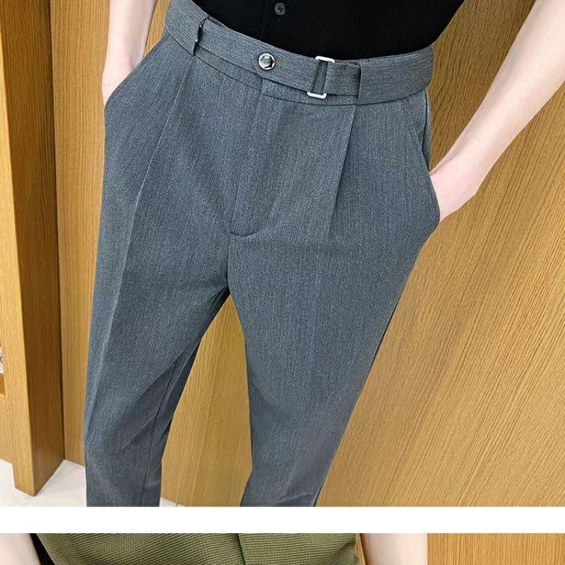 Product Introduction of New Summer Thin and All-Matching Casual Suit Pants Man's Belt Adjustable Solid Color British Slim Fit Skinny Pants Men's Fashion 23